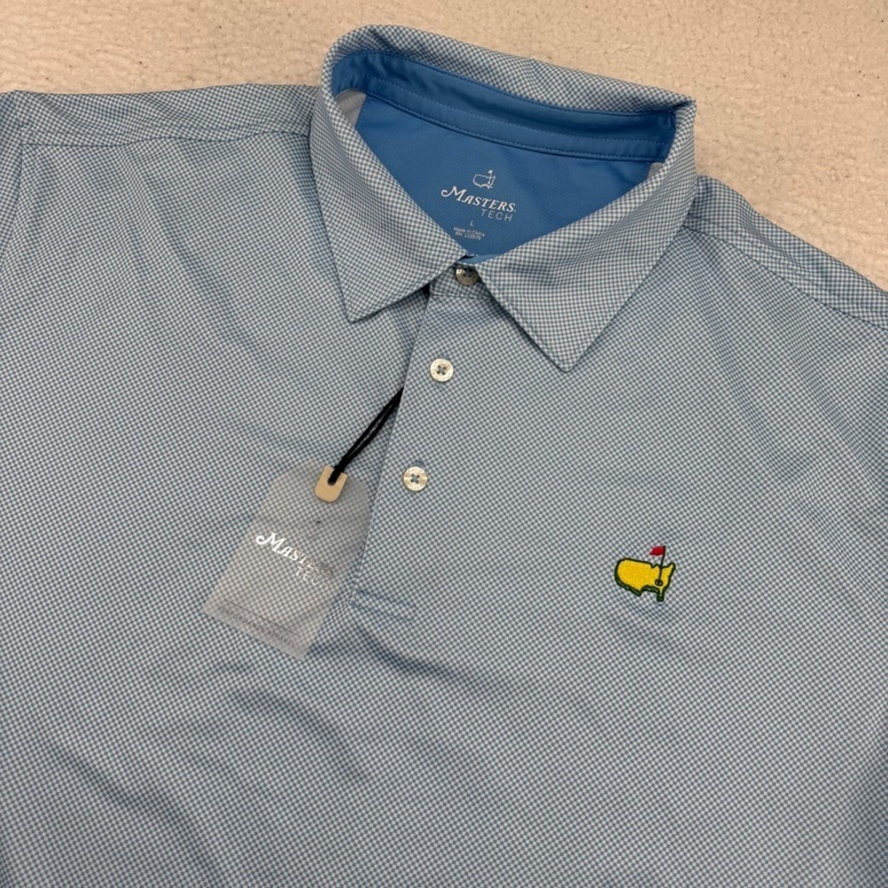 NWT Masters Tech Golf Polo Men Large Blue Geometric Performance Augusta National